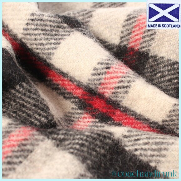 SCOTTISH WOOL IMPORT THROW BLANKET Fringe Tomson Plaid Grey Ivory Black Red NWT - Picture 3 of 13